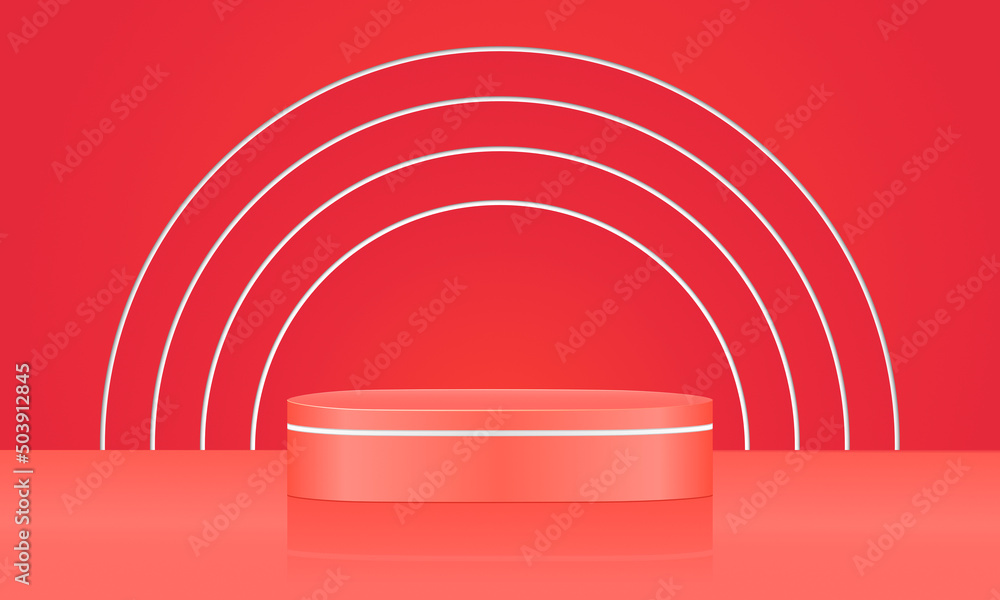 The podium shows the product on the semicircle neon red background. Product presentation The podium shows the product on the semicircle neon red background. Product presentation