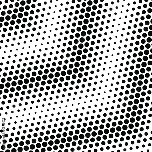 Black on white abstract halftone texture. Oversized dotted ornament. Contrast dotwork pattern. Monochrome halftone surface. Perforated retro abstraction. Polka dot texture card