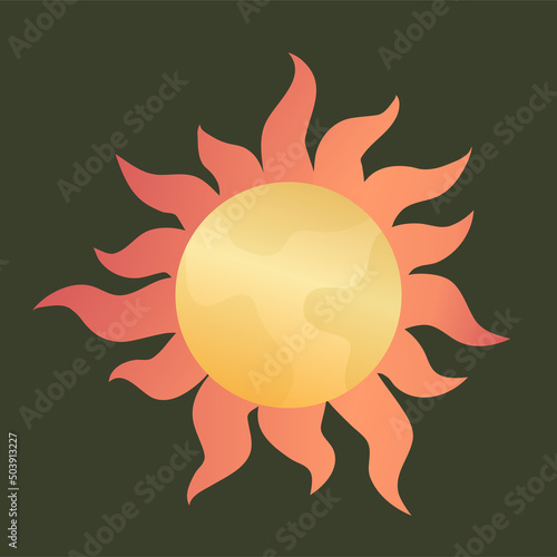 Celestial sun boho vintage style in astrology. Sun with rays isolated. Esoteric occult symbol for tarot. Vector illustration