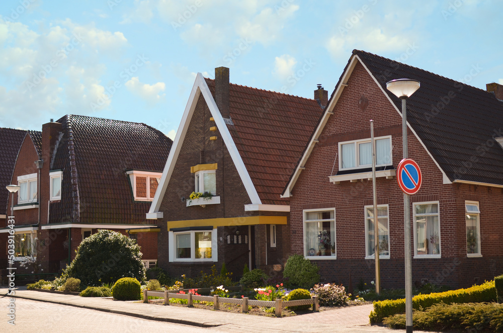 Block of houses on sunny day. Suburban district