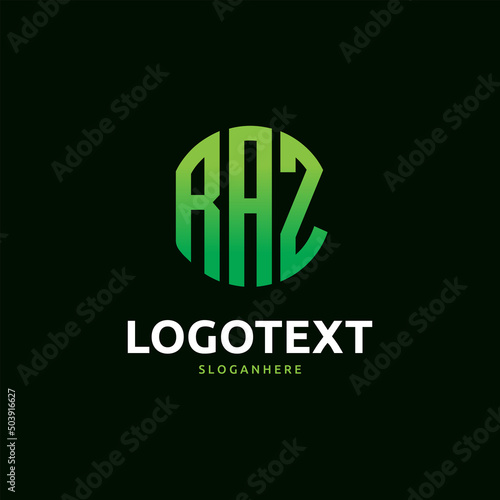 raz Monogram logo, raz Circle font, Round monogram raz letters, three letters logo