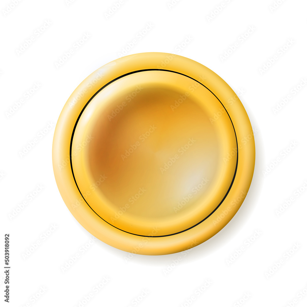 Realistic matte yellow button. Plastic Circle Ui component. Vector illustration for your design.
