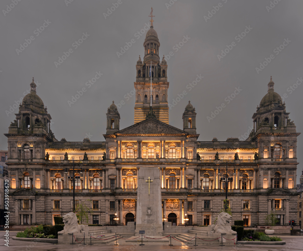 Glasgow City Chambers and George Square in Glasgow, Scotland,UK