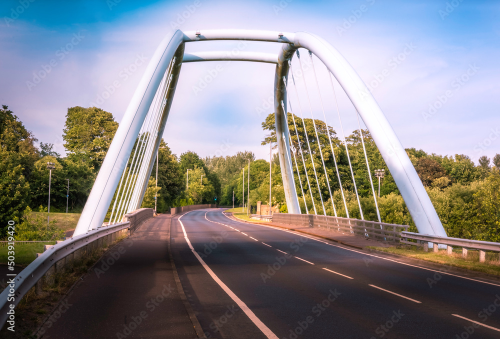 Twin Arch Bridge which replaced the old Bailey Bridge in 2010 in Ayrshire Scotland UK
