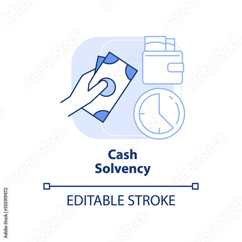 Cash solvency light blue concept icon. Assets and liabilities. Budget balance abstract idea thin line illustration. Isolated outline drawing. Editable stroke. Arial, Myriad Pro-Bold fonts used