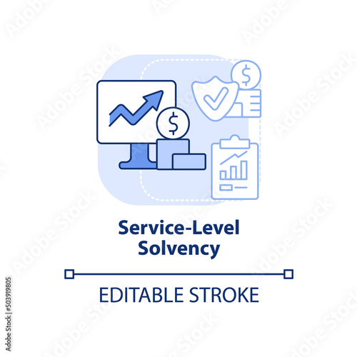 Service level solvency light blue concept icon. Service obligations. Budget balance abstract idea thin line illustration. Isolated outline drawing. Editable stroke. Arial, Myriad Pro-Bold fonts used