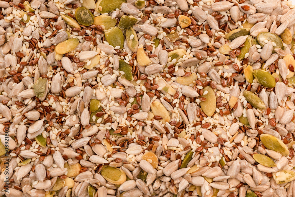Mix of seeds for a salad. A pile of mixed seeds. Mix of seeds for a salad. A pile of mixed seeds.