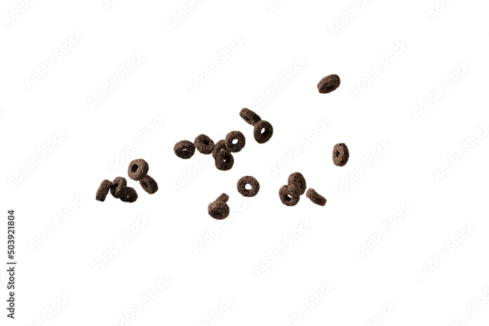 Chocolate rings cereal spill out into a bowl. Breakfast. Chocolate rings cereal spill out into a bowl. Breakfast.