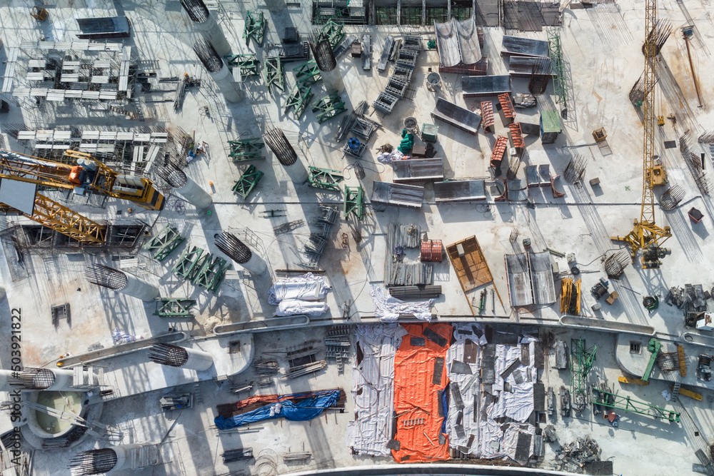 Aerial view of building under construction Aerial view of building under construction