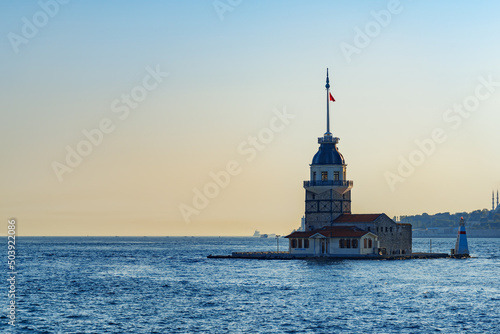 Sunset view of the Maiden's Tower in Istanbul, Turkey photo