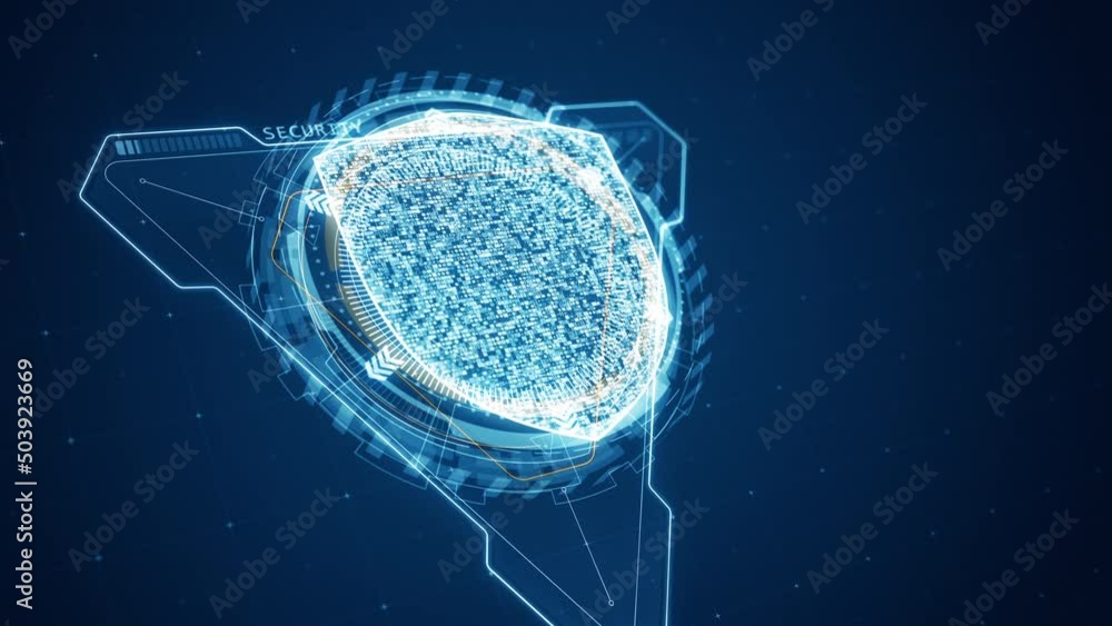 Motion graphic of Blue Security shield with 3D triangle and 3D circle ...