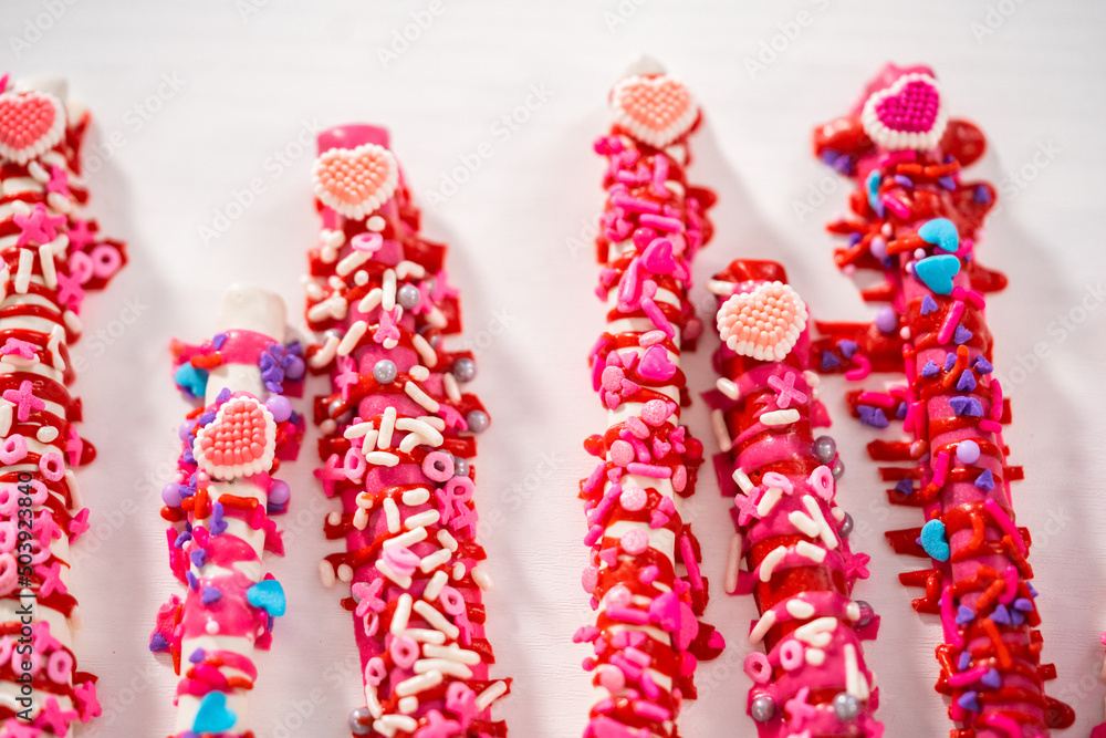 Valentine's Day Chocolate Covered Pretzel Rods