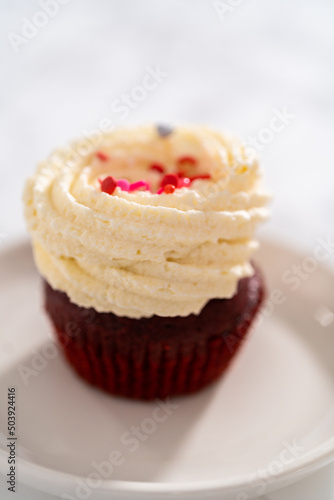 Red Velvet Cupcakes with White Chocolate Ganache Frosting