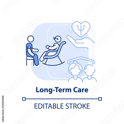 Long term care light blue concept icon. Mental health care. Trend in psychology abstract idea thin line illustration. Isolated outline drawing. Editable stroke. Arial, Myriad Pro-Bold fonts used