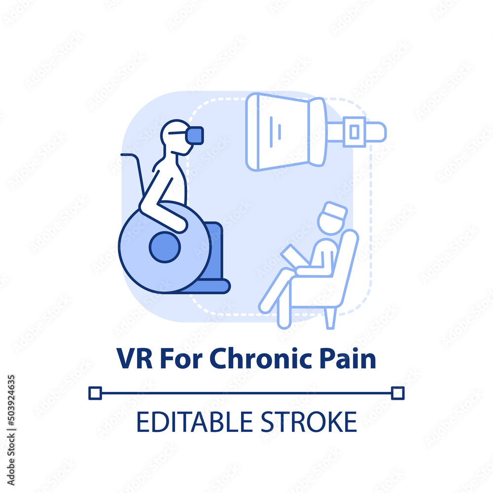VR for chronic pain light blue concept icon. Therapeutic effect. Mental health trend abstract idea thin line illustration. Isolated outline drawing. Editable stroke. Arial, Myriad Pro-Bold fonts used