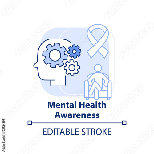 Mental health awareness light blue concept icon. Psychological problem. Behavioral abstract idea thin line illustration. Isolated outline drawing. Editable stroke. Arial, Myriad Pro-Bold fonts used