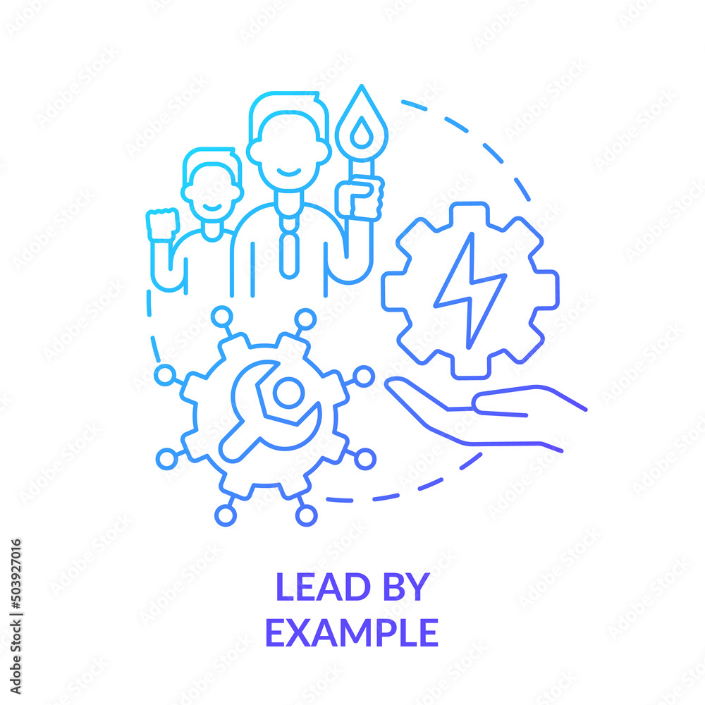 Lead by example blue gradient concept icon. Approach to energy strategy abstract idea thin line illustration. Implementing new policies. Isolated outline drawing. Myriad Pro-Bold font used