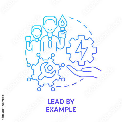 Lead by example blue gradient concept icon. Approach to energy strategy abstract idea thin line illustration. Implementing new policies. Isolated outline drawing. Myriad Pro-Bold font used