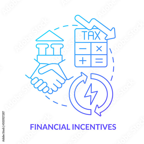 Financial incentives blue gradient concept icon. Successful energy planning abstract idea thin line illustration. Renewable energy tax credits. Isolated outline drawing. Myriad Pro-Bold font used