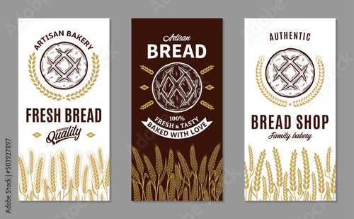 Bakery shop banner templates, backgrounds with wheat ears