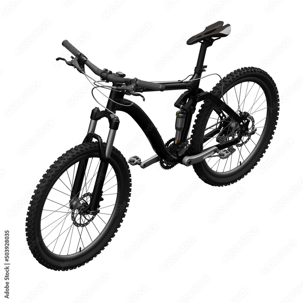 Black mountain bike on an isolated white background. 3d rendering. Black mountain bike on an isolated white background. 3d rendering.