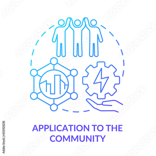 Application to community blue gradient concept icon. Sustainable energy plan abstract idea thin line illustration. Utility services. Isolated outline drawing. Myriad Pro-Bold font used