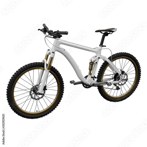 White mountain bike on an isolated white background. 3d rendering.