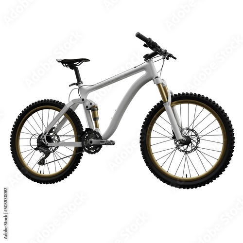 White mountain bike on an isolated white background. 3d rendering.