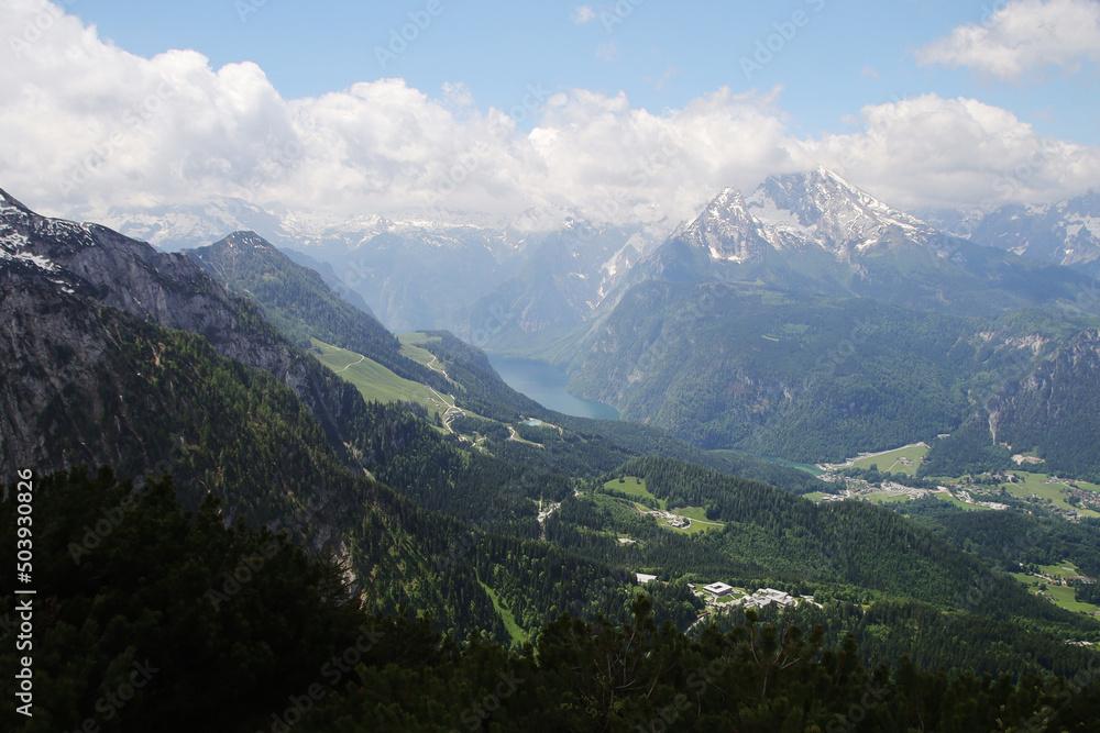 Panorama opening from Kehlstain mountain, the Bavarian Alps, Germany	