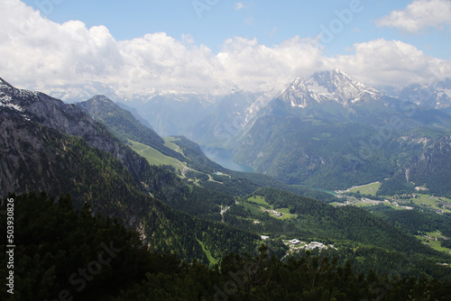 Panorama opening from Kehlstain mountain, the Bavarian Alps, Germany 