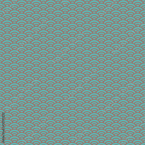 colorful simple vector pixel art seamless pattern of minimalistic dark chestnut and pewter blue colors scaly japanese water waves pattern