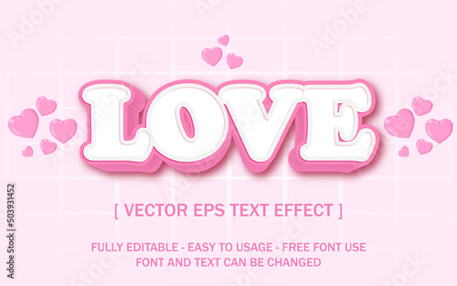 3d editable text effect pink love letter text typography vector illustration