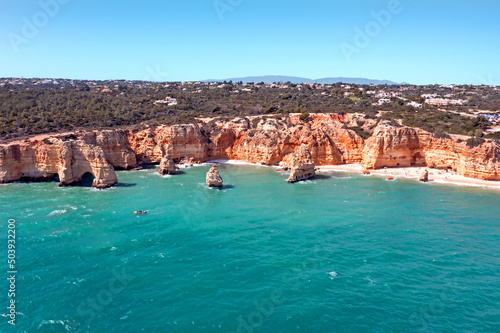 Aerial from praia de Marinha in the Algarve Portugal
