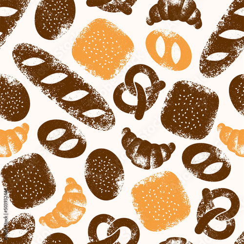 Various kind of bread seamless pattern. Fresh bread vintage background. Textured illustration. Vector illustration