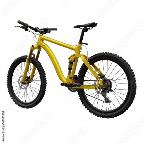 Gold mountain bike on an isolated white background. 3d rendering. © whitecityrecords