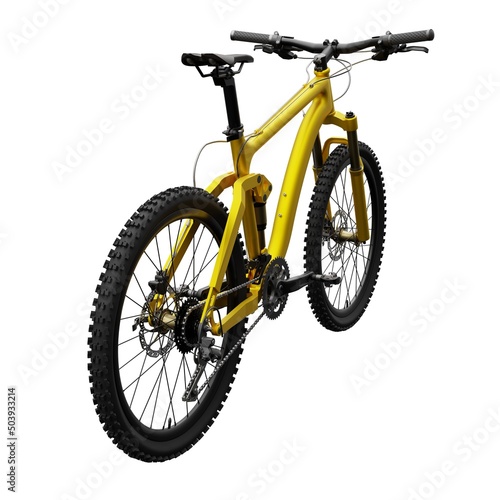 Gold mountain bike on an isolated white background. 3d rendering.