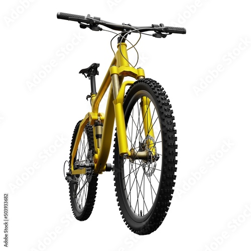 Gold mountain bike on an isolated white background. 3d rendering.