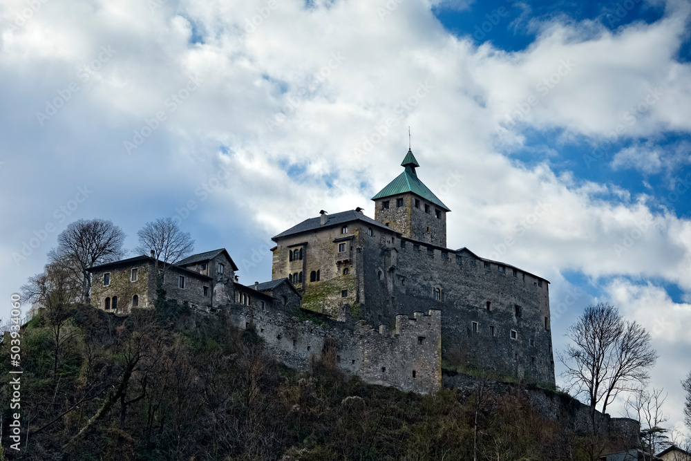 The imposing fortified structure of Ivano castle. Valsugana, Trento province, Trentino Alto-Adige, Italy.