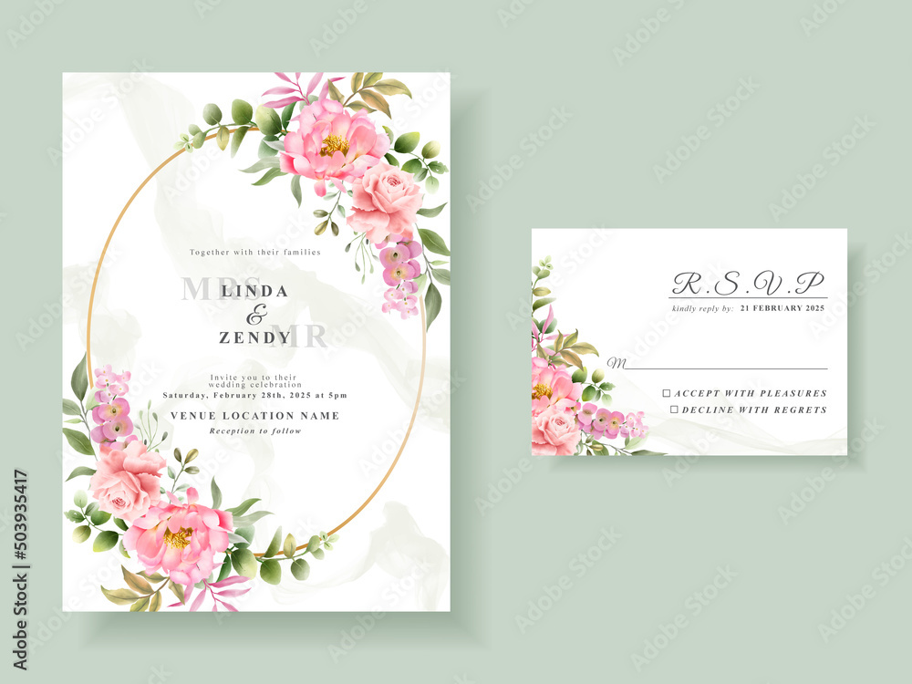 Beautiful floral watercolor wedding card