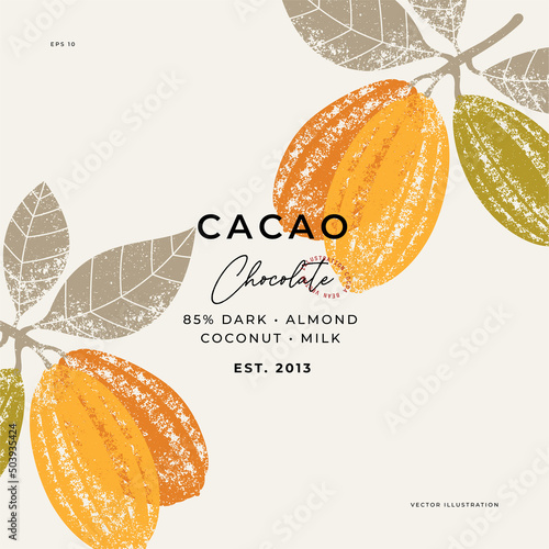 Chocolate bean textured frame illustration. Minimalist style design template. Cacao bean. Vector illustration