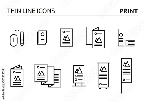 10 print element icons designed in thin line style, can be used for web, print and logo