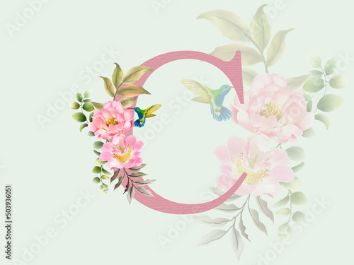 Beautiful alphabet C with floral bouquet