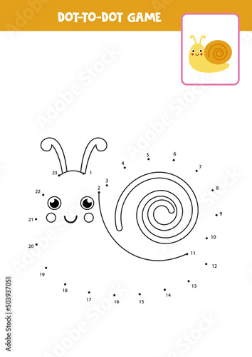 Connect the dots game with cute snail.
