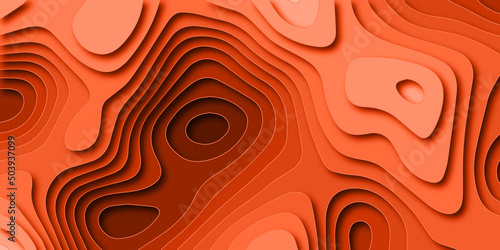 Luxury orange abstract papercut background with 3d geometry circles. Orange paper cut banner with 3D slime abstract background and orange waves.