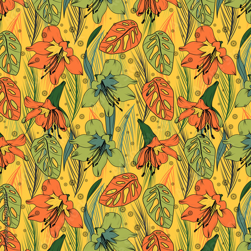 seamless pattern abstract floral yellow green color  contemporary pattern for textile.