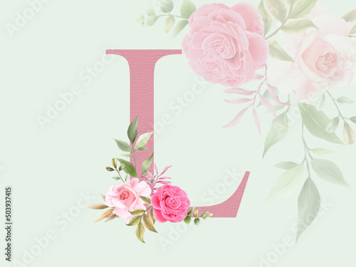 Beautiful alphabet L with floral bouquet