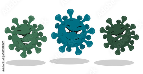 Cartoon vruses with different facial expressions. Evil bacteria and dangerous microorganisms. Vector isolated on white background