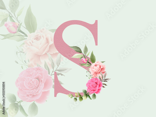 Beautiful alphabet S with floral bouquet