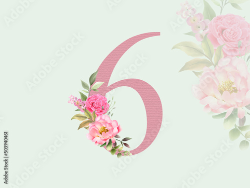 Beautiful numeric 6 with floral bouquet