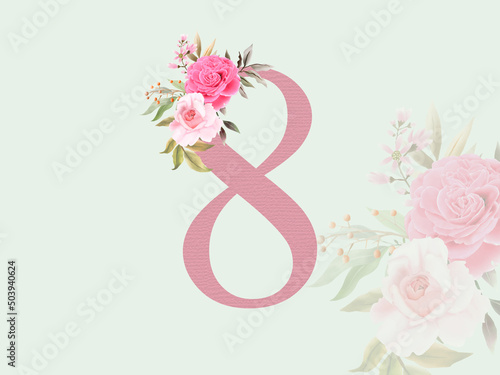 Beautiful numeric 8 with floral bouquet